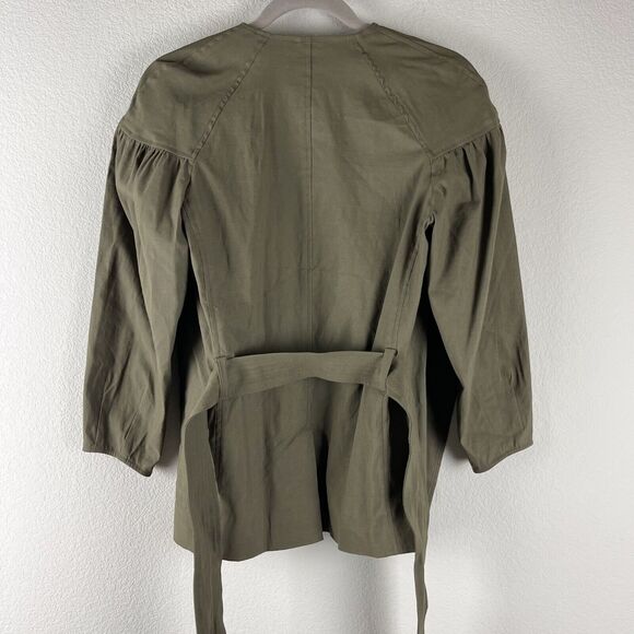 ALC Kendrick Blazer Jacket Womens 4 Green Belted Puff Sleeve Linen Blend Minimal - Picture 12 of 16